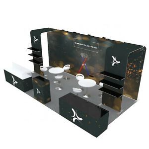 20ft Portable Trade Show Display Booth Set with Back Wall Archway Shelves Lights