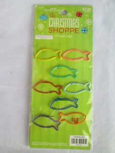8 Count 8 Different Colors Fish Shape Paper Clips 1 1/4&#034; Wide NIP