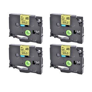 4PK Fits Brother P-Touch TZ-831 TZe-831 Black on Gold Label Tape 0.47&#034; 12mm