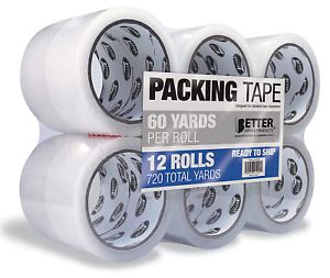 12 Pack Clear Packing Tape Refill Rolls, Heavy Duty, by Better Office Products,