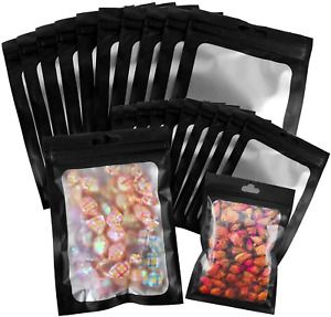 Lebsitey Holographic Bags, 100 Pieces Aluminum Foil Resealable Smell Proof Bags