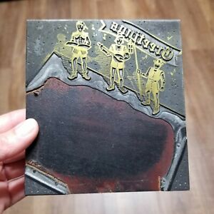 Vintage Letterpress Printing Block Christmas Greetings Carolers Singing