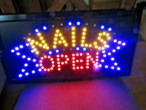 Nails Open Lighted Sign with Flashing Lights about 19&#034; by 10&#034; by  1&#034;