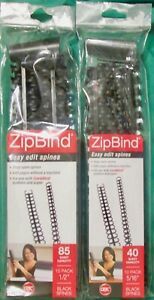 ZIPBIND MODULAR BINDING SYSTEM ZIP BIND BLACK SPINES 1/2&#034; AND 5/16&#034; 10 UNITS