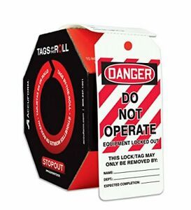 Accuform 250 Lockout Tags by-The-Roll Danger Do Not Operate Equipment Locked ...