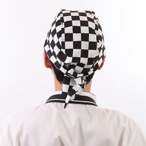 Catering Chef&#039;s Headwrap Bandana Hat Head Do Tied Caps Black White Check