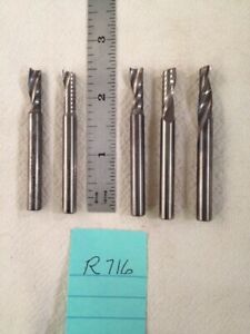 5 USED ONSRUD CARBIDE SINGLE FLUTE UPCUT SPIRAL ROUTER BITS. 1/4&#034; SHANK (R716)