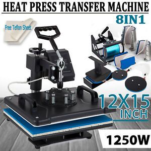 Digital 8 in 1 Heat Press Machine Transfer Sublimation T-Shirt Mug Hat Cap Combo