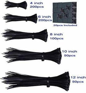 600pcs black Standard Self-Locking Nylon Cable Zip Ties Assorted Sizes