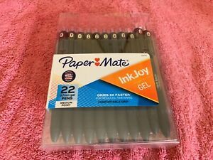 Paper Mate Ink Joy 22 BLACK Medium .7 mm Gel Pens Dries 3X Faster New Sealed