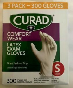 CURAD Comfort Wear LATEX  Exam Gloves  SMALL 300 GLOVES