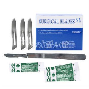 100X Dental Surgical Scalpel Sterilized Blades+Stainless Steel Scalpel Handle