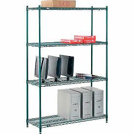 Nexel Poly-Green, 4 Tier, Wire Shelving Starter Unit, 48&#034;W x 14&#034;D x 74&#034;H 14487G