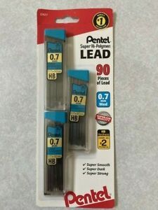 Pentel 90 Pieces Super Hi-Polymer .7 mm Med Lead Pencil Refills Brand New Sealed