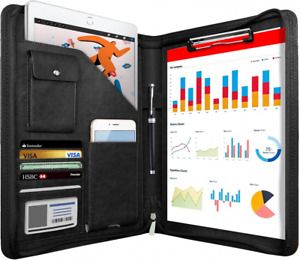 Zippered Padfolio Organizer, WRIYES Leather Planner Binder, 10.2 Inch Black