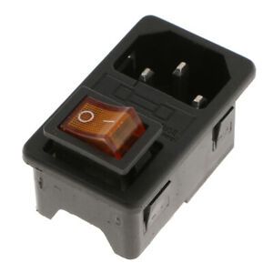 Male Power Socket 10-15A 250V Inlet Module Plug 3-in-1 card Fuse Switch Yellow