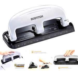 BOSTITCH inPRESS 20 Reduced Effort Three-Hole Punch, Silver, Black (2220)