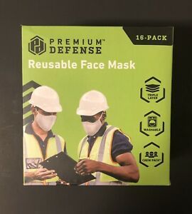 Premium Defense Reusable Face Mask - 16 Pack -  White Triple Layer - Washable