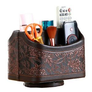 Leather Remote Control Holder, 360 Degree Spinning TV Remote Caddy Organizer,...