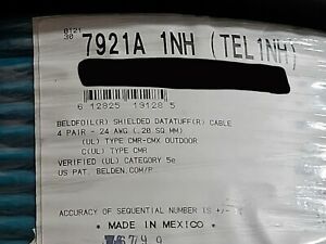 Belden 7921A 24/4P SF/UTP CAT5e DataTuff Shielded Bonded Pair Cable Teal /50ft