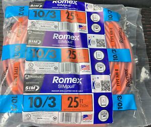 Southwire Romex Simpull 25 ft. 10/3 Solid Type NM-B WG Non-Metallic Wire 25 Feet