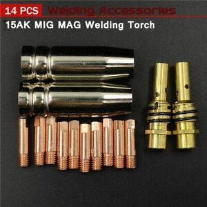 15AK Welding Torch MIG MAG Gas Nozzle Tip Holder Consumables 0.6mm 0.8mm 0.9mm