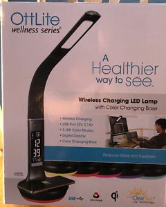 New OttLite Wellness Series Wireless Charging LED Lamp BLACK
