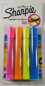 4 Sharpie Highlighters Assorted Colours Smear Guard Chisel Tip Surligneur