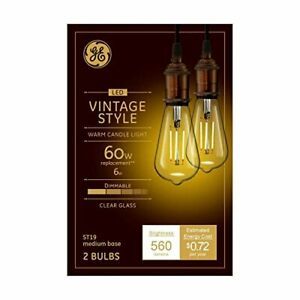 (6 pack) GE Vintage LED 60 watt equivalent Dimmable Clear Glass warm candle