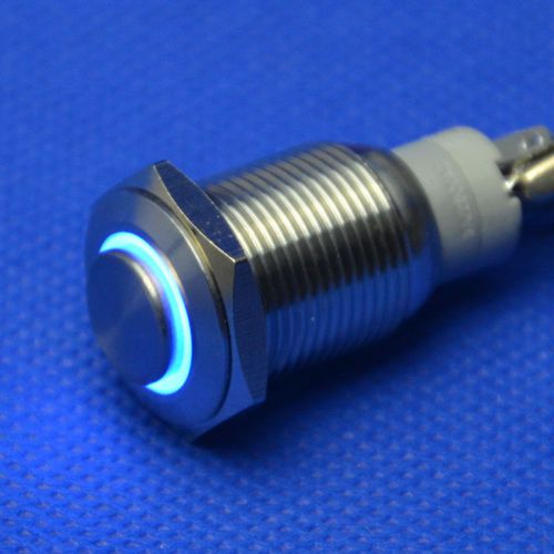 10X waterproof 16mm blue led circle latching push button switch 12v flanged head