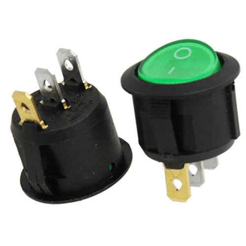 100pcs  green light illuminated on-off 2 position spst round rocker boat switch for sale