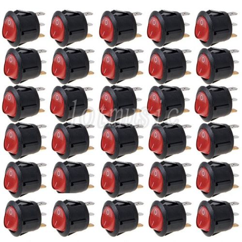 30* NEW Round Red 3 Pin SPST ON-OFF Rocker Switch With Neon Lamp