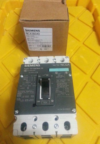 NEW IN BOX SIEMENS NCX3B040, FRAME-CG, 3-POLE CIRCUIT BREAKER, 40 AMP