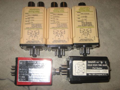 Lot of 5 working Timing Relays. 3 Agastat, 1 MEC, 1 SSAC. SSC32aaa, src72aaba