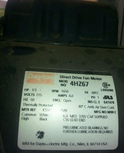 DAYTON 4HZ67A Electric Motor, PSC, 1/3 HP, 1650 RPM, 115V. Works Great