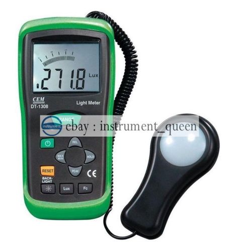 Cem dt-1308 handheld digital fc/lux detector light meter 40k lux carrying case for sale