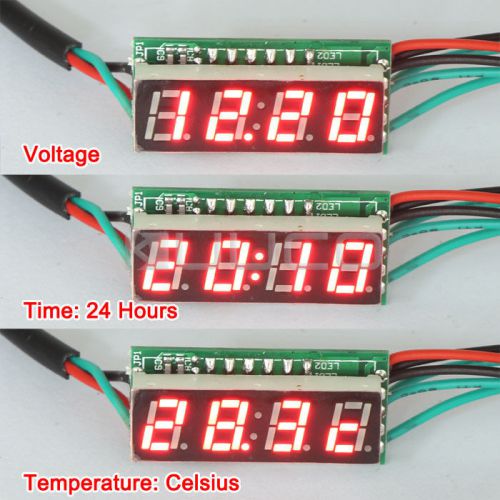 0.28&#034; red led dc 12v digital clock voltmeter thermometer 3in1 meter for sale