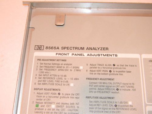 HP Aglent 8565A Pull Out Reference Information Operation Cards &amp; Tray