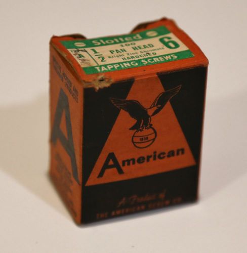 Vintage American Screw Co. Box of 71/2&#039;&#039; #6 Slotted Pan Head Screws