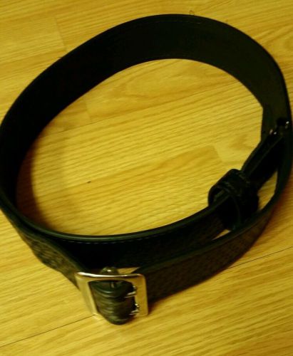 Police duty belt sz 38 new basketweave leather silver buckle 49.5 x 2.25 inches for sale