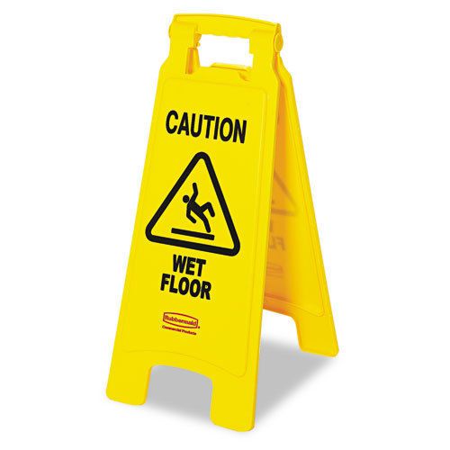 Rubbermaid Caution Wet Floor Floor Sign,Plastic, 11x1-1/2x25,Brt Ylw RCP611277YW