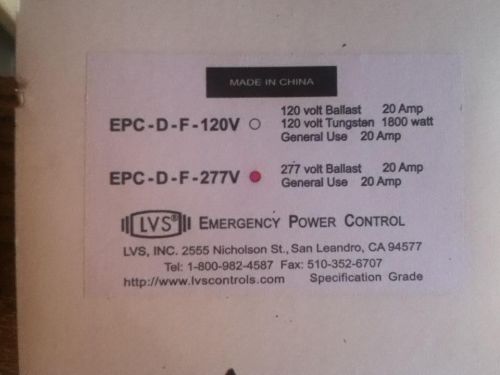 LVS EPC-D-F-277V EMERGENCY POWER CONTROL MODULE FOR DIMMABLE FIXTURES