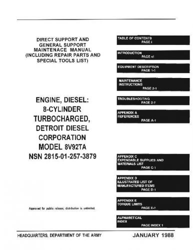 Detroit Diesel Allison Model 8V92TA JAN 1988 Service Manual Workshop Repair CD