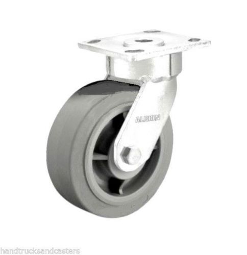 Set of 4 swivel plate casters with floor-safe gray rubber 8&#034; x 2&#034; wheel 675# cap for sale