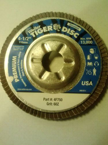 Weiler Tiger Disc 50514 4-1/2&#034; 115mm Grit: 60Z Max RPM 13,000 Flap Disc Qty 10