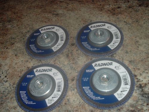 Lot of 4 new radnor flap disc 5/8&#034; x 4-1/2&#034; type 29 steel &amp; metal 80 grit for sale