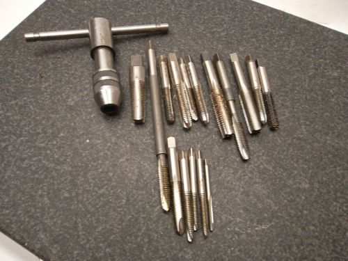 Lot of assorted hss taps with hand tap wrench for sale
