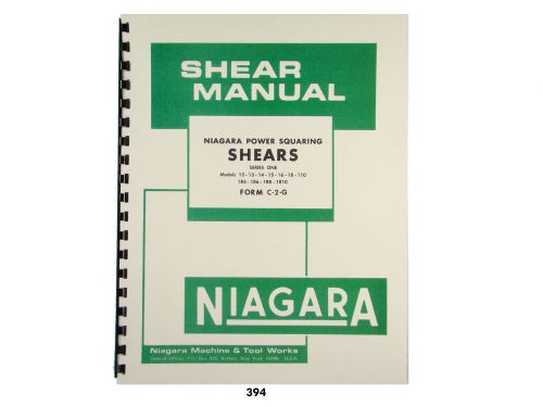 Niagara Shear 12, 13, 14, 15, 16, 18, 110, 1R4, 1R6, 1R8, 1R10 Manual *394