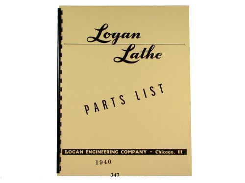 Logan Lathe Model 1940 Parts Manual *347