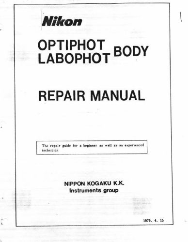 Nikon Optiphot -Labophot Microscope Body Repair Manual on CD L0180